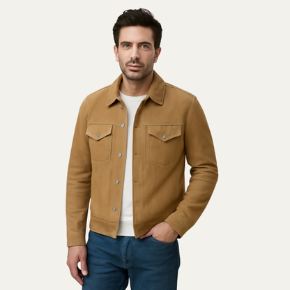 VogeLuxe | Men’s Suede Textured Trucker Jacket