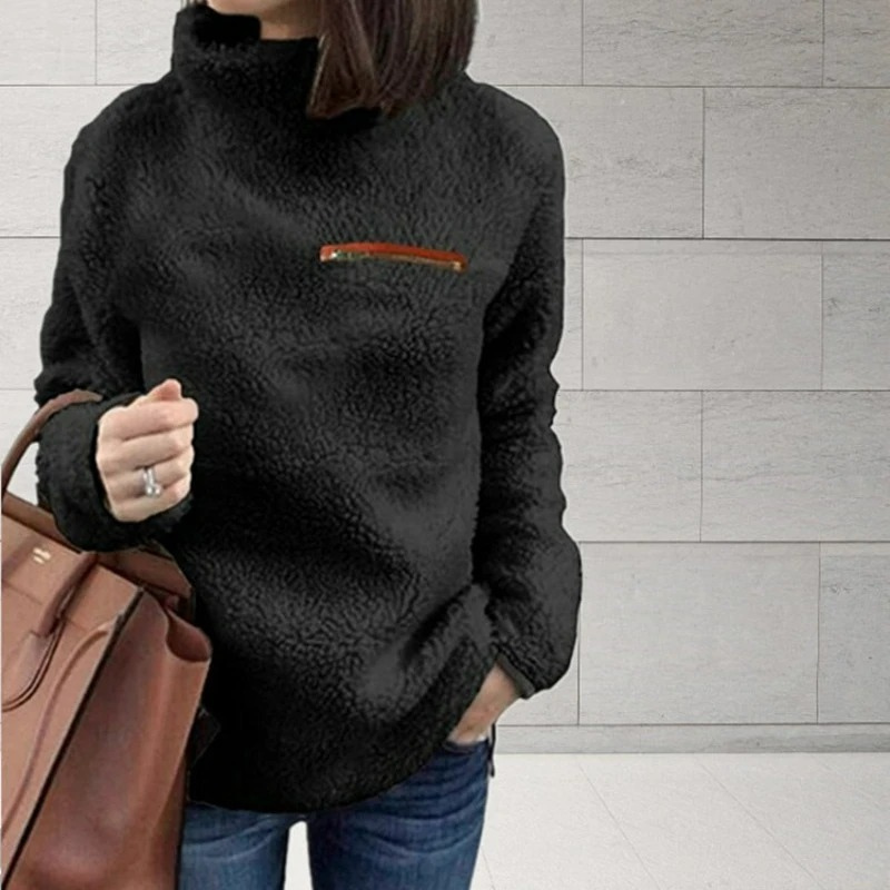 Cozy Womens Fleece Zip Neck Winter Sweater