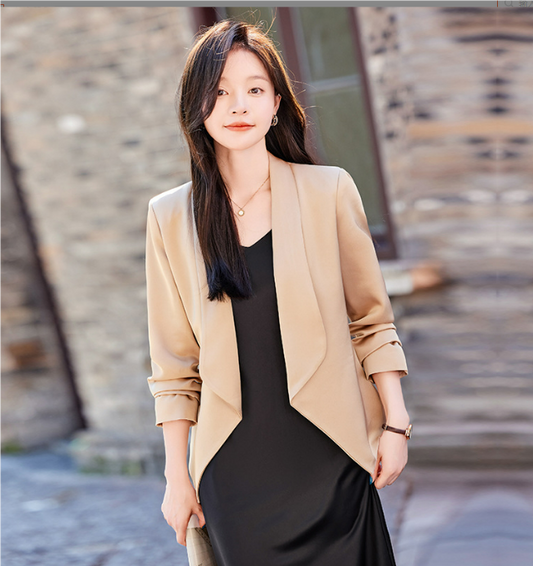 Classic Women's Single Button Open Front Blazer - VogeLuxe