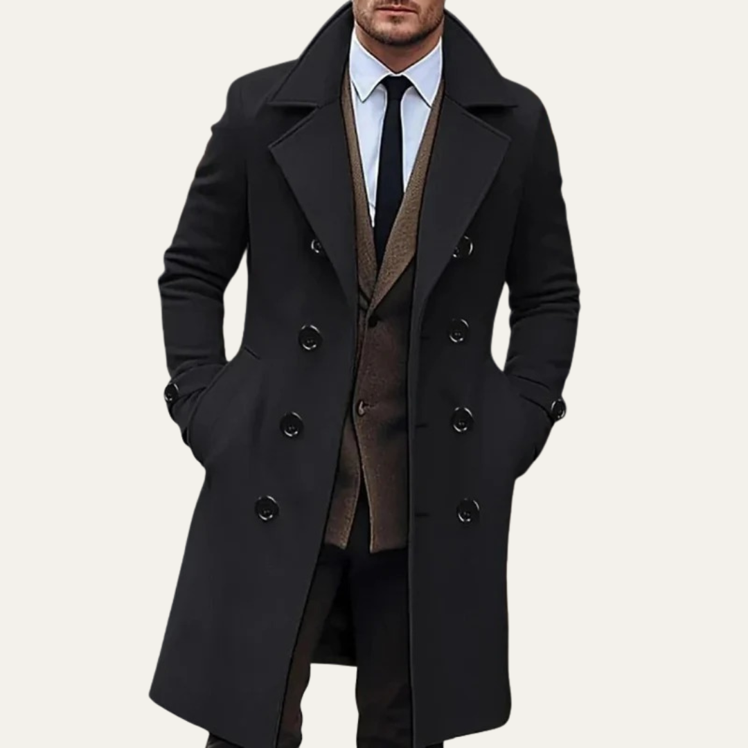 VogeLuxe | Men's Double-Breasted Mid-Length Peacoat