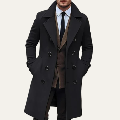 VogeLuxe | Men's Double-Breasted Mid-Length Peacoat