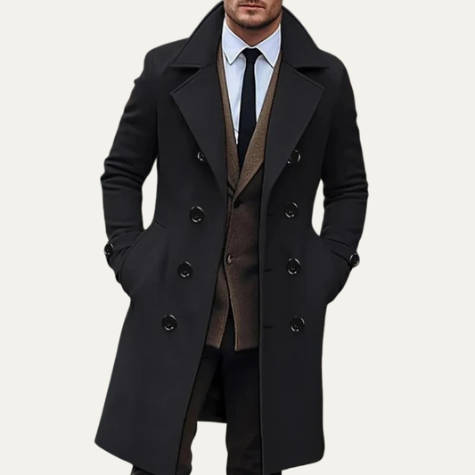 VogeLuxe | Men's Double-Breasted Mid-Length Peacoat