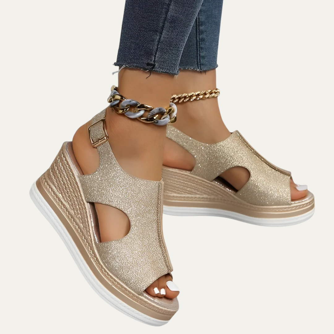VogeLuxe | Women’s Platform Wedge Sandals with Textured Open Toe Design