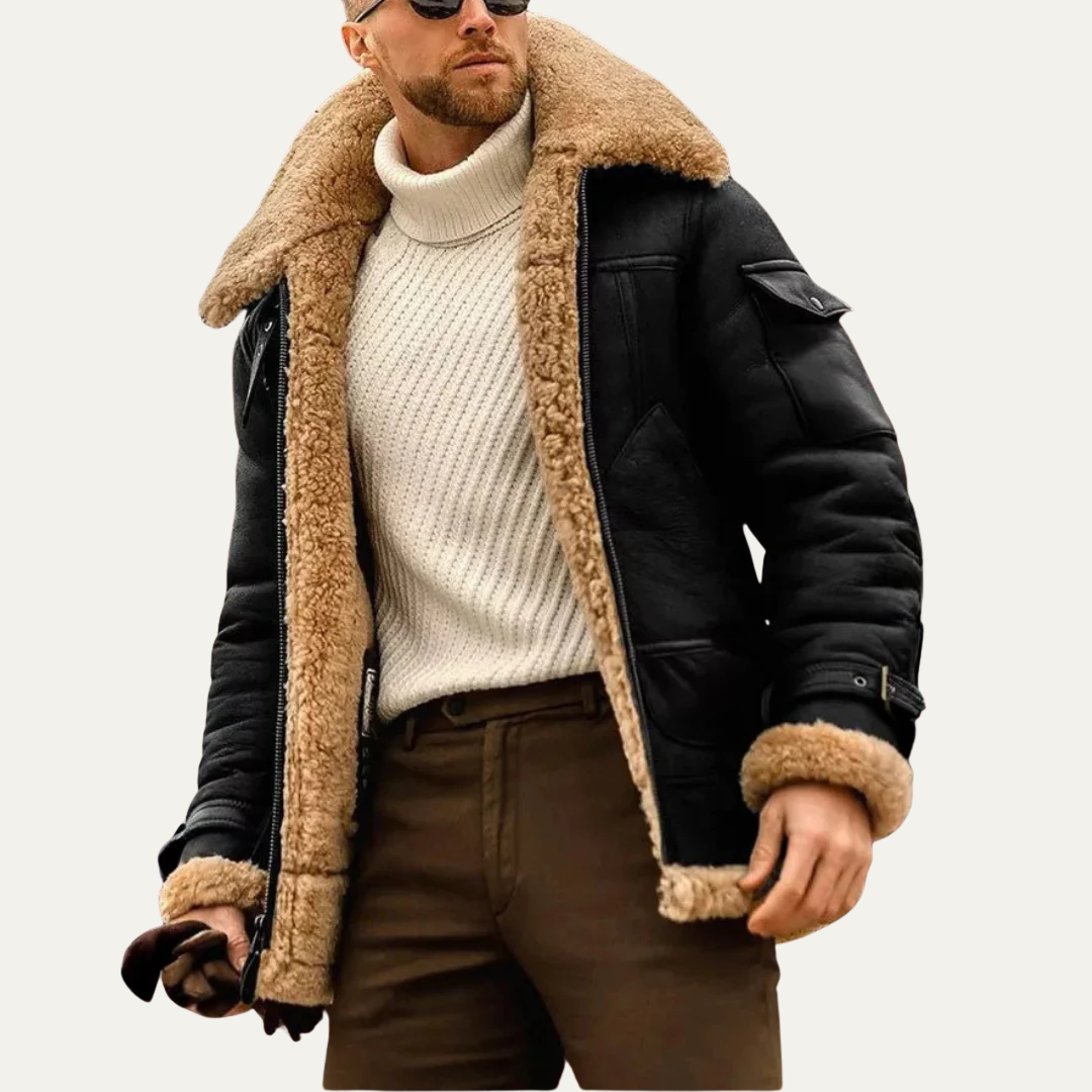 VogeLuxe | Men’s Stylish Heavy Shearling Aviator Jacket