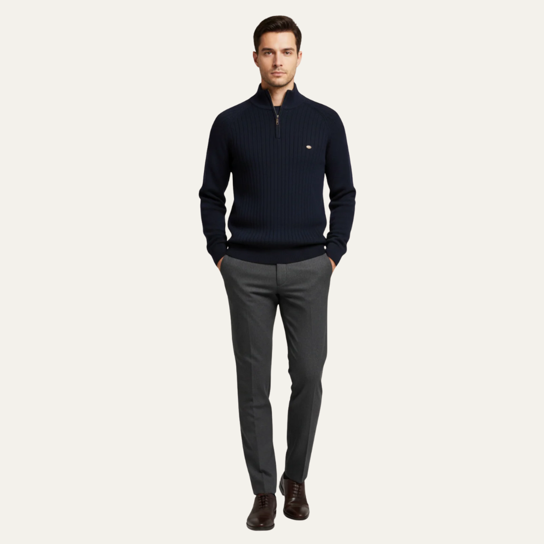 VogeLuxe | Men’s Heavy Ribbed Quarter Zip Mock Neck Sweater