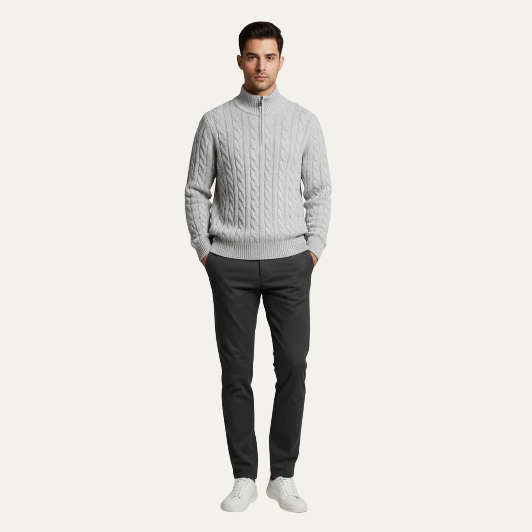 VogeLuxe | Men’s Cable Knit Fit Quarter Zip Sweater