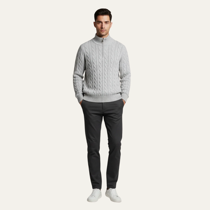 VogeLuxe | Men’s Cable Knit Fit Quarter Zip Sweater
