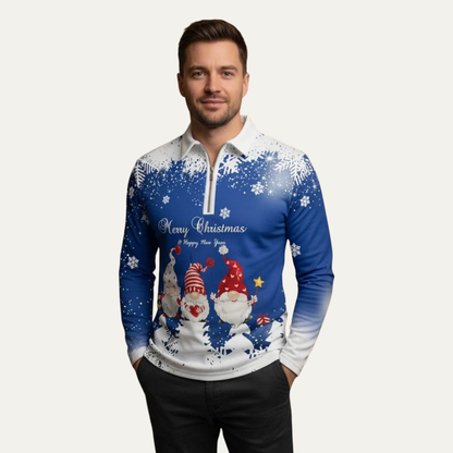 VogeLuxe | Men’s Christmas Quarter Zip Long Sleeve Polo Shirt