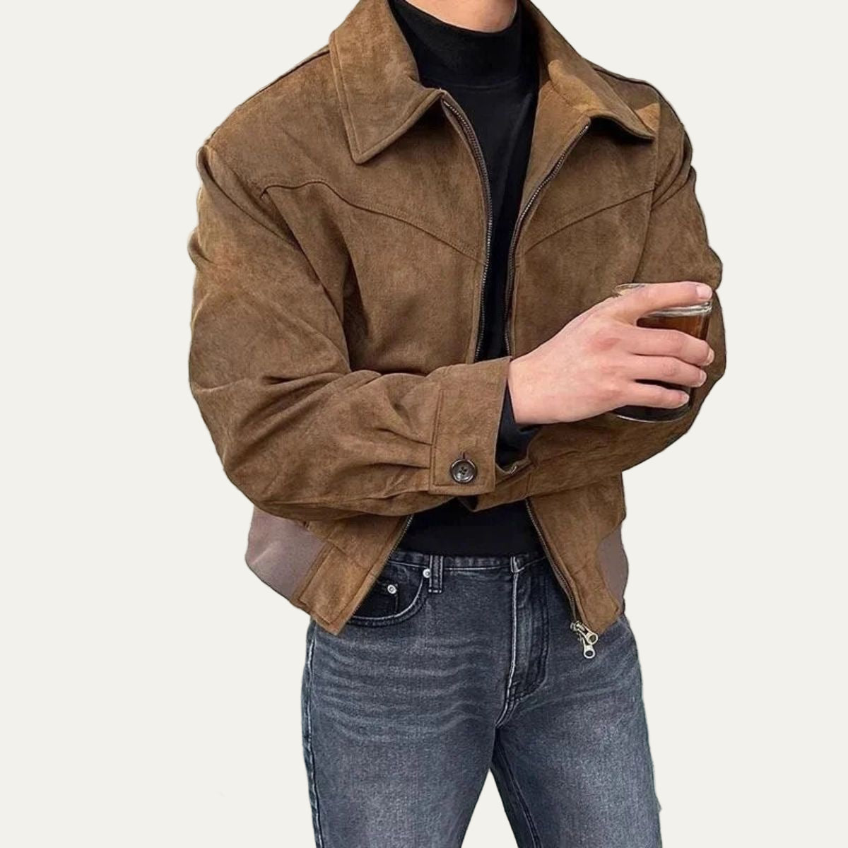 VogeLuxe | Men’s Suede Look Full Zip Trucker Shirt Jacket