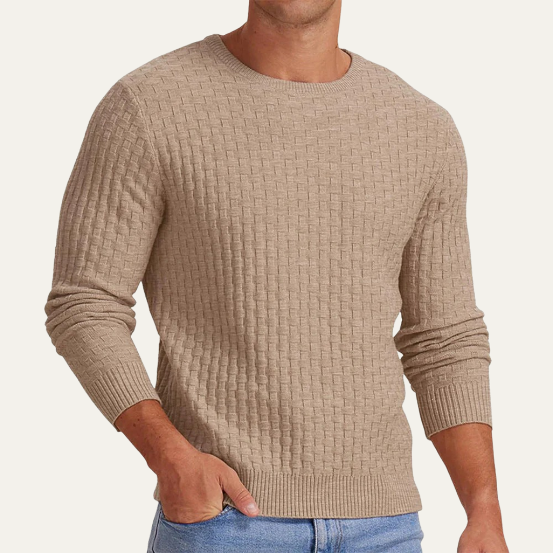 VogeLuxe | Men’s Textured Basket Weave Crew Neck Sweater