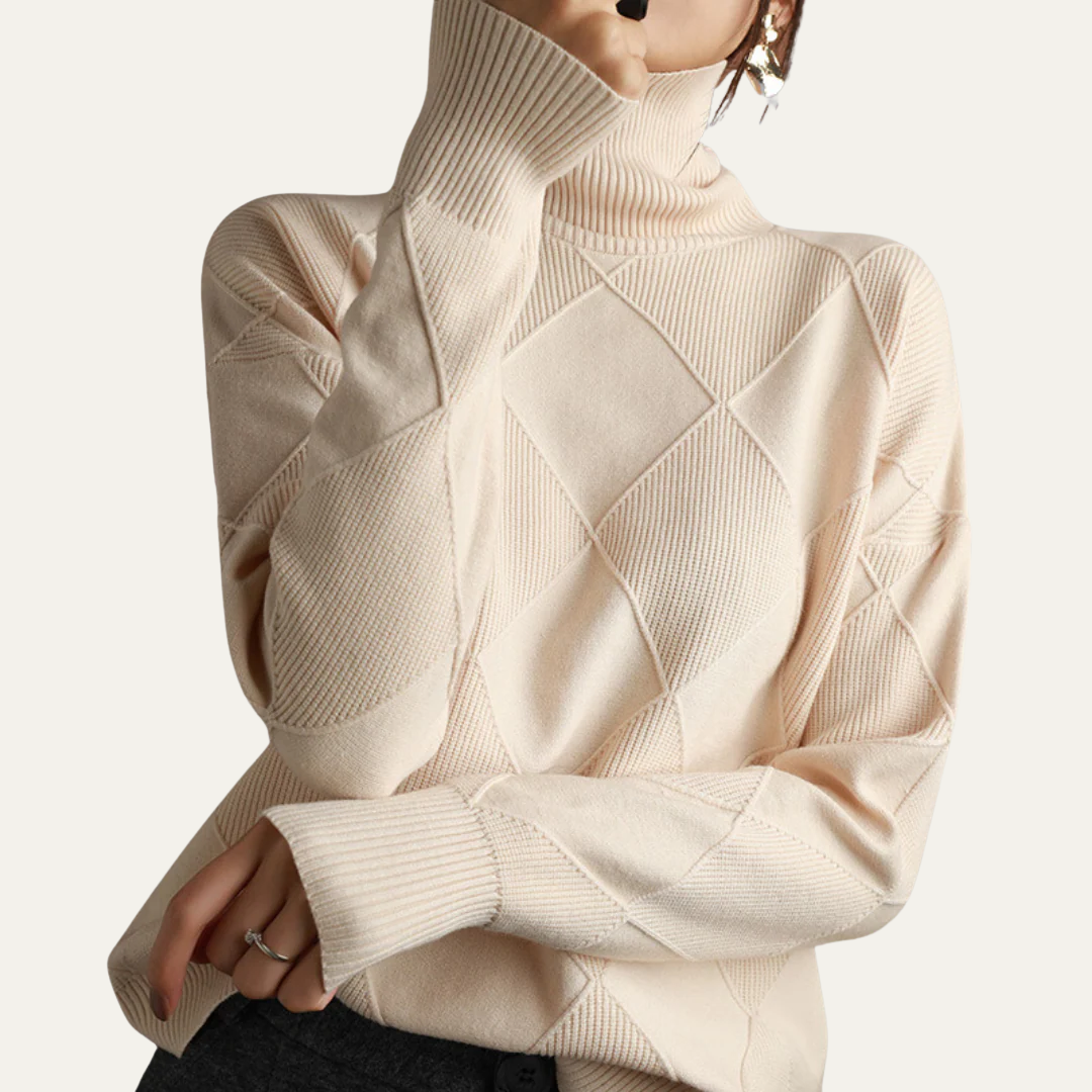 VogeLuxe | Women’s Diamond-Knit Turtleneck Sweater