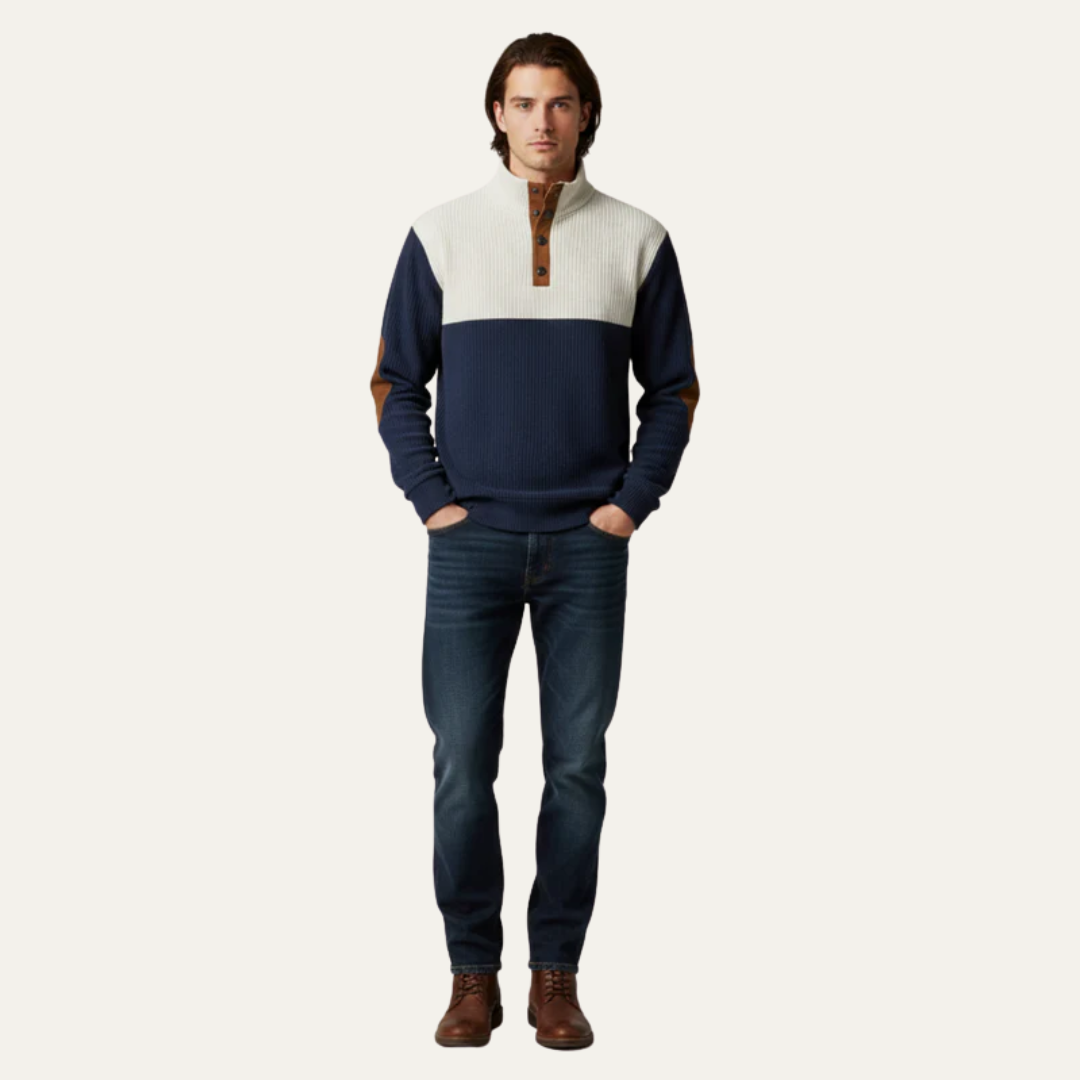 VogeLuxe | Men’s Color Block Button Placket Sweater