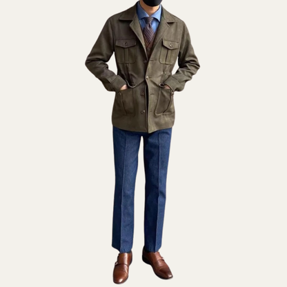 VogeLuxe | Men’s Suede Field Jacket with Four Flap Pockets