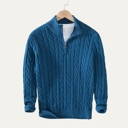 VogeLuxe | Men’s Cable Knitted Quarter Zip Sweater