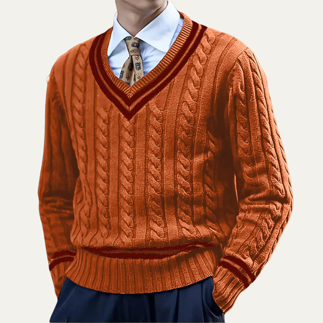 VogeLuxe | Men’s Classic V Neck Cable Knit Sweater
