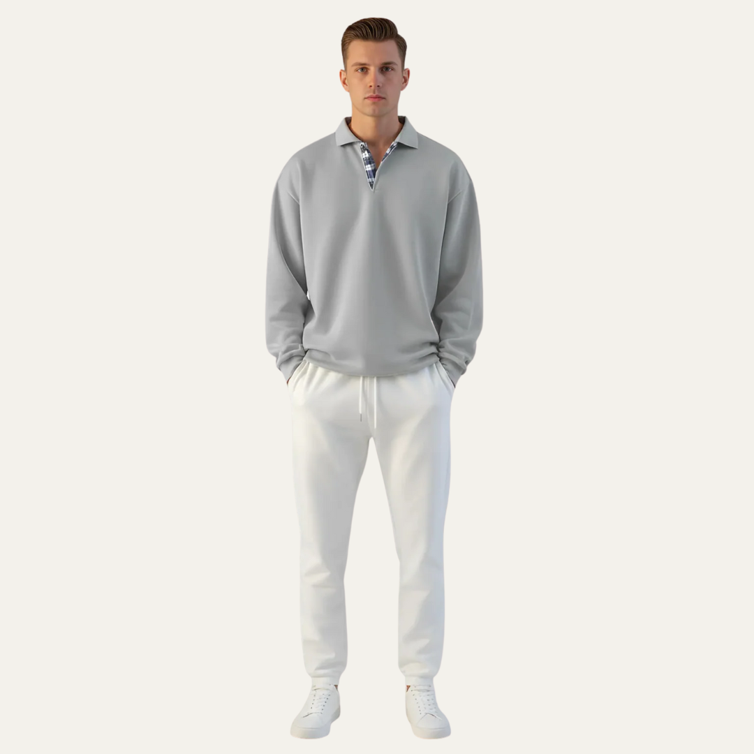VogeLuxe | Men’s Relaxed Long Sleeve Polo Shirt