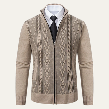 VogeLuxe | Men’s Cable Knit Full Zip Cardigan Sweater
