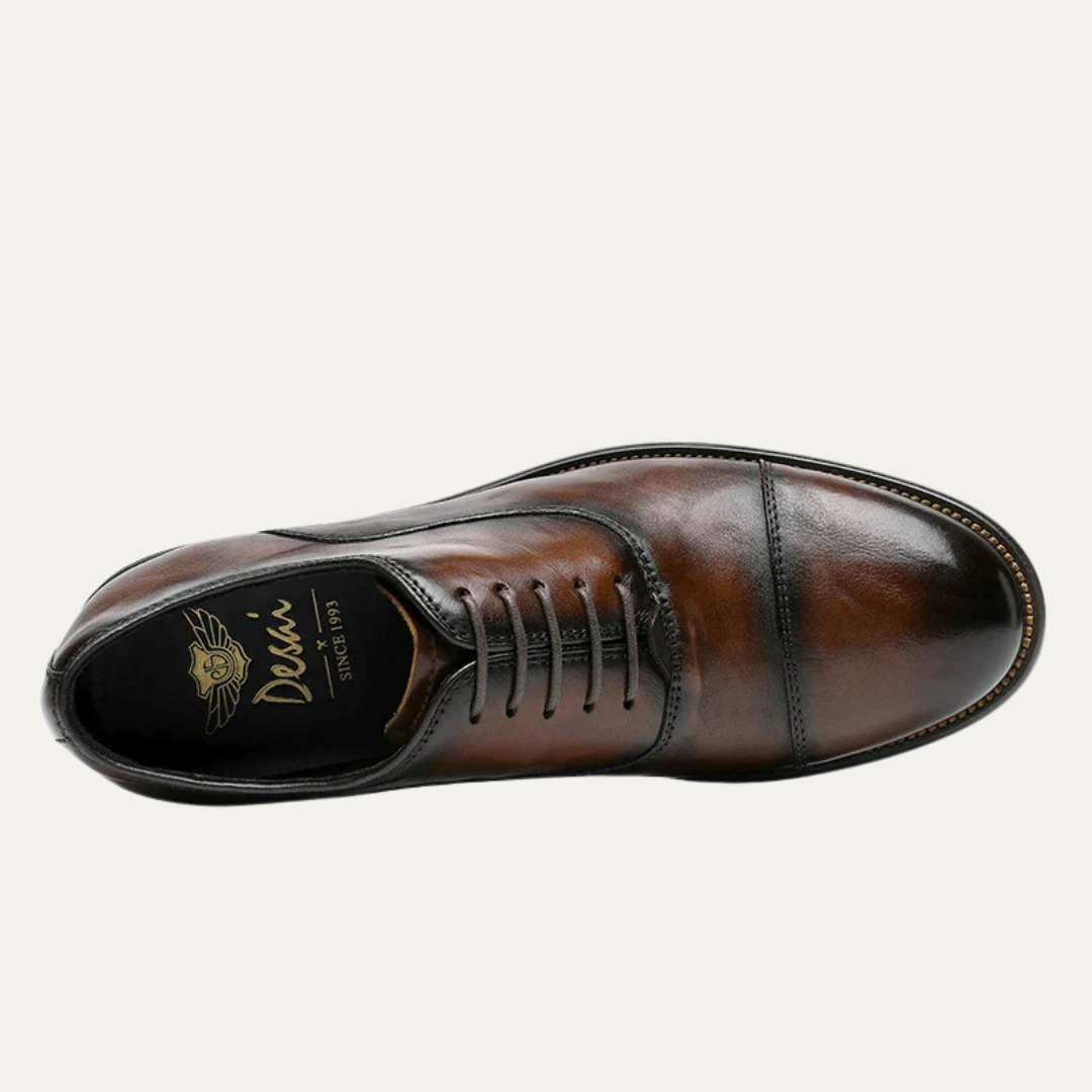 VogeLuxe | Men’s Burnished Leather Cap Toe Oxford Dress Shoes
