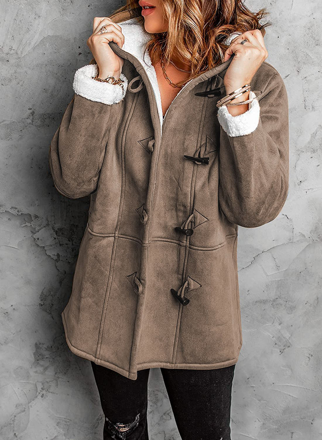 Warm Women's Fleece Lined Parka Coat - Grey