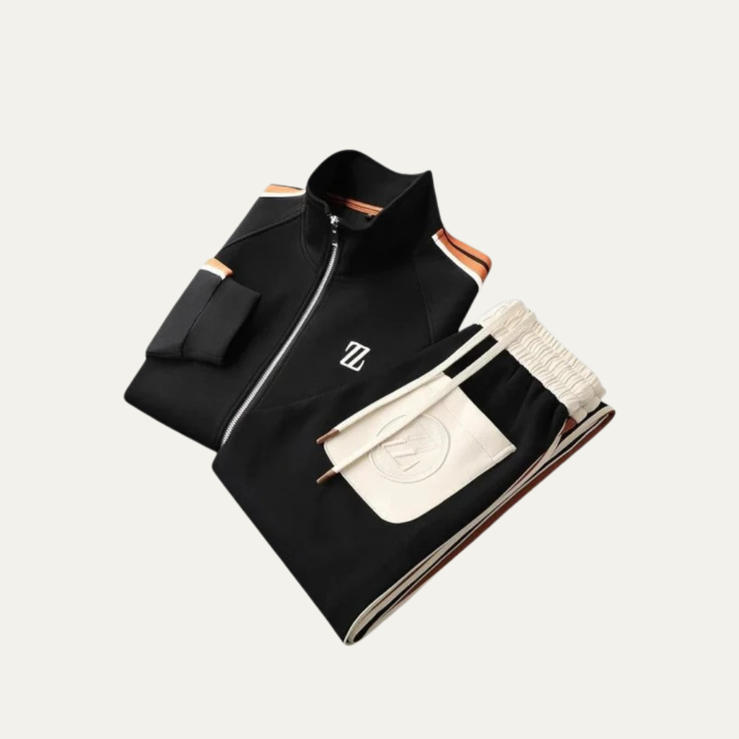 VogeLuxe | Men’s Stylish Leather-Trim Tracksuit Set