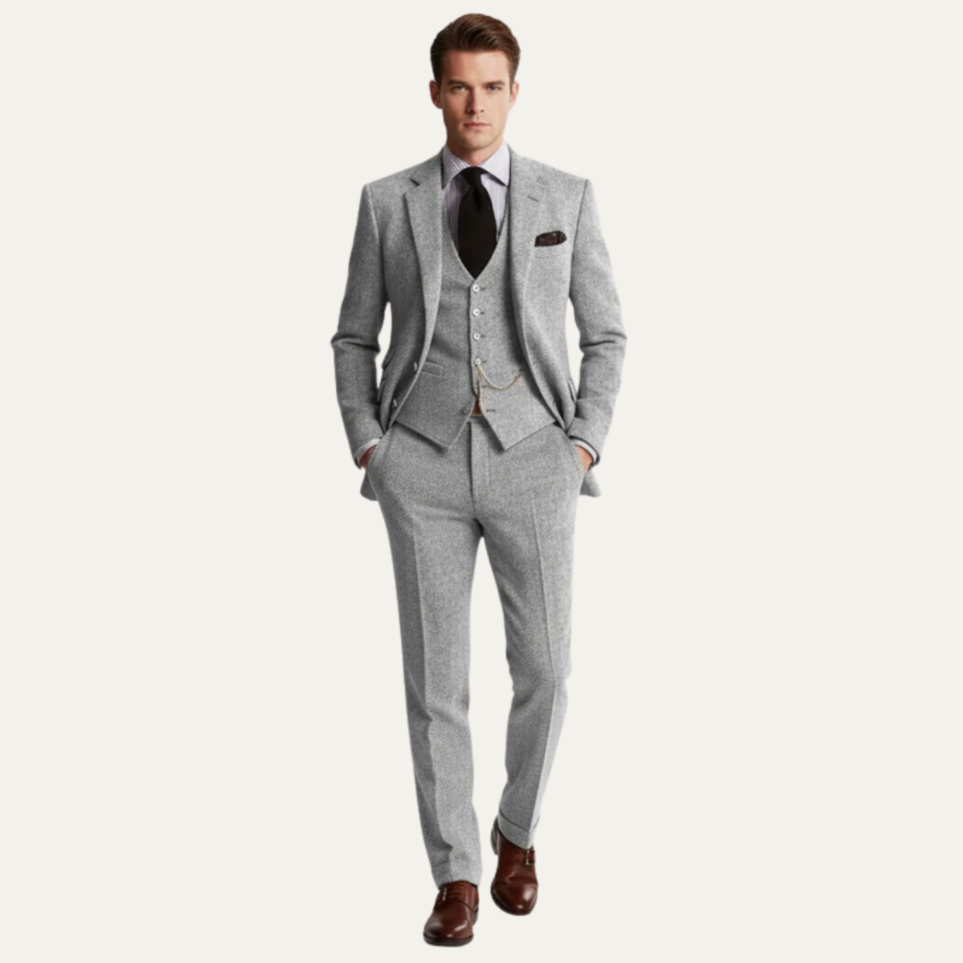 VogeLuxe | Men’s Textured Tweed Three Piece Suit