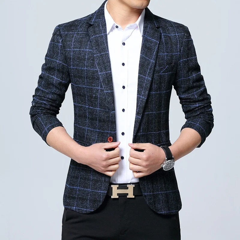 Stylish Plaid Blazer for Men - Versatile Fit Jacket
