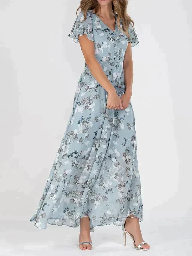 Beautiful Blossom V Neck Long Dress - VogeLuxe