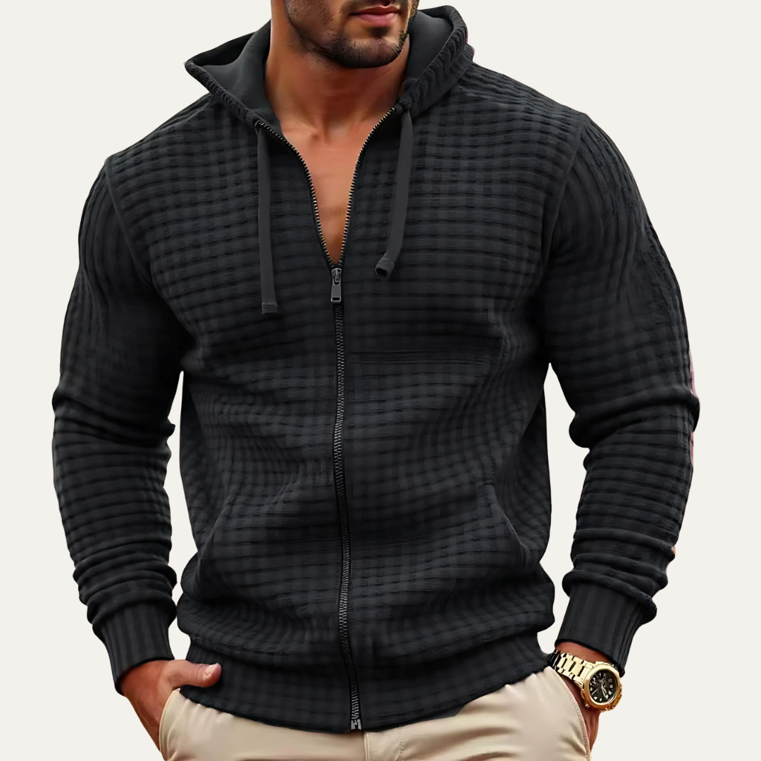 VogeLuxe | Men’s Textured Grid Full Zip Hoodie