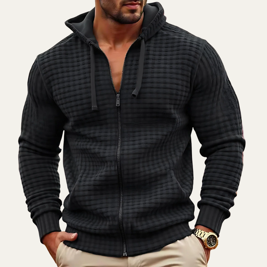 VogeLuxe | Men’s Textured Grid Full Zip Hoodie