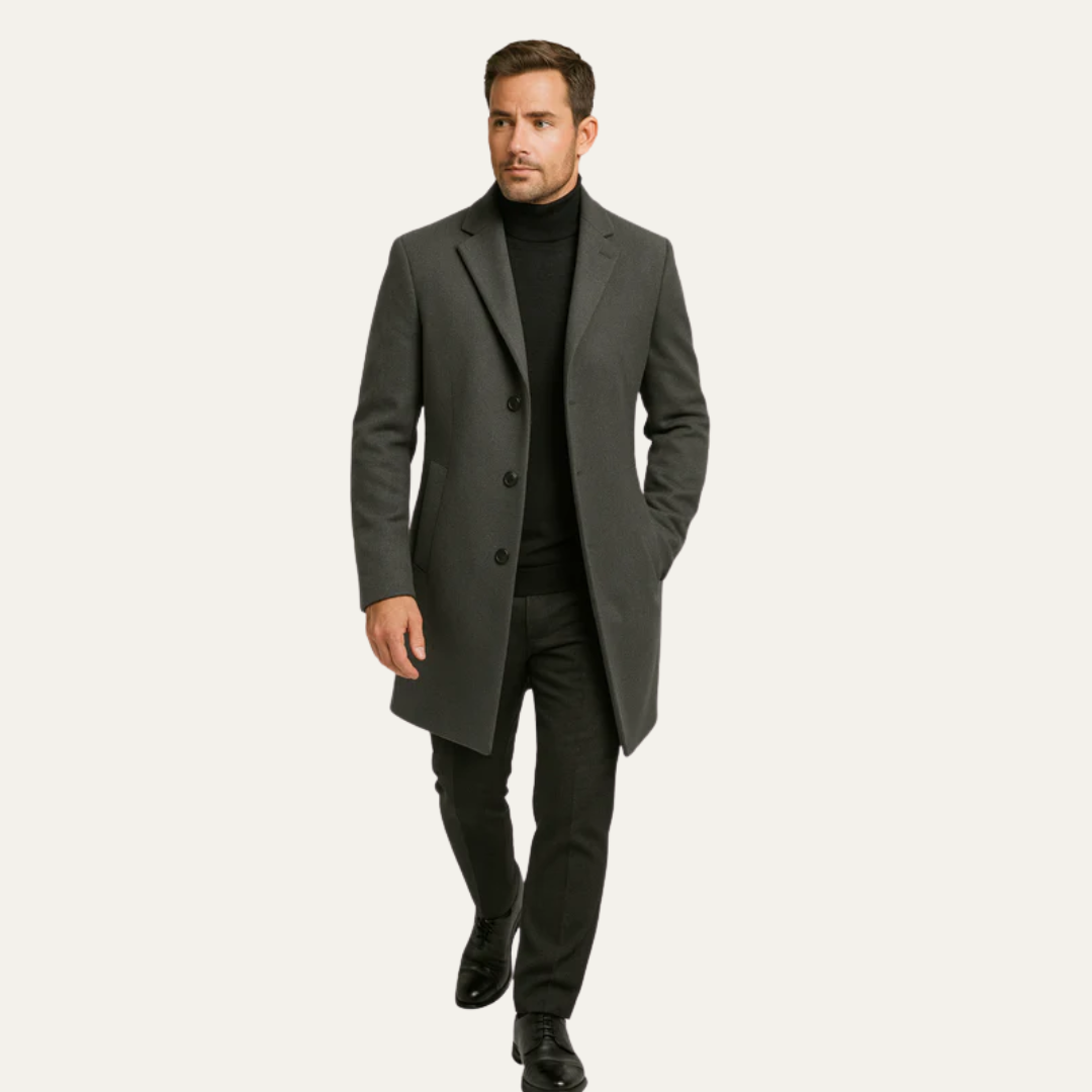VogeLuxe | Men’s Classic Single-Breasted Long Overcoat