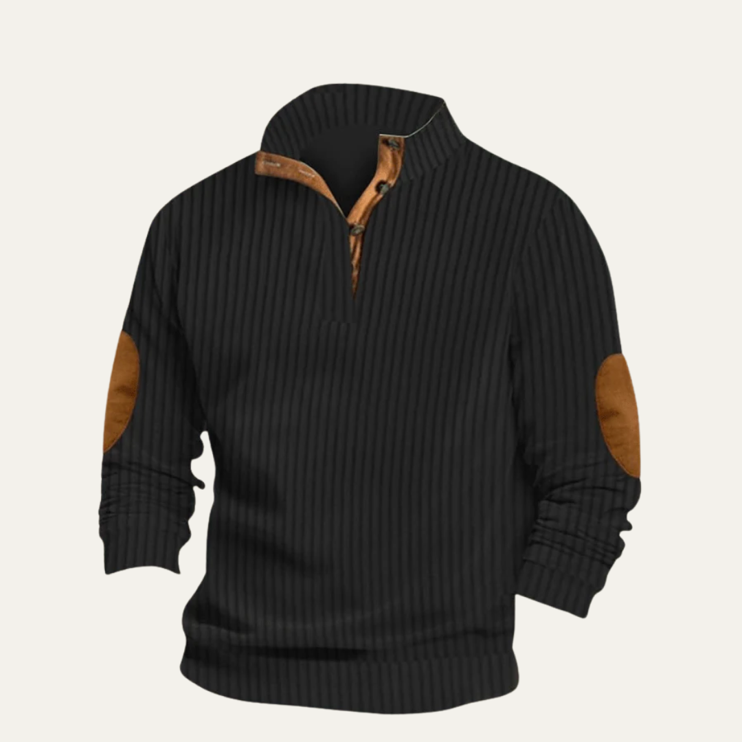 VogeLuxe | Men’s Ribbed Henley Mock Neck Pullover Sweater