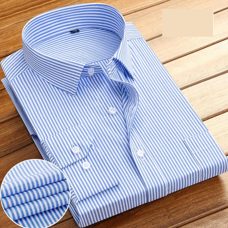 Classic Striped Men's Long Sleeve Dress Shirt