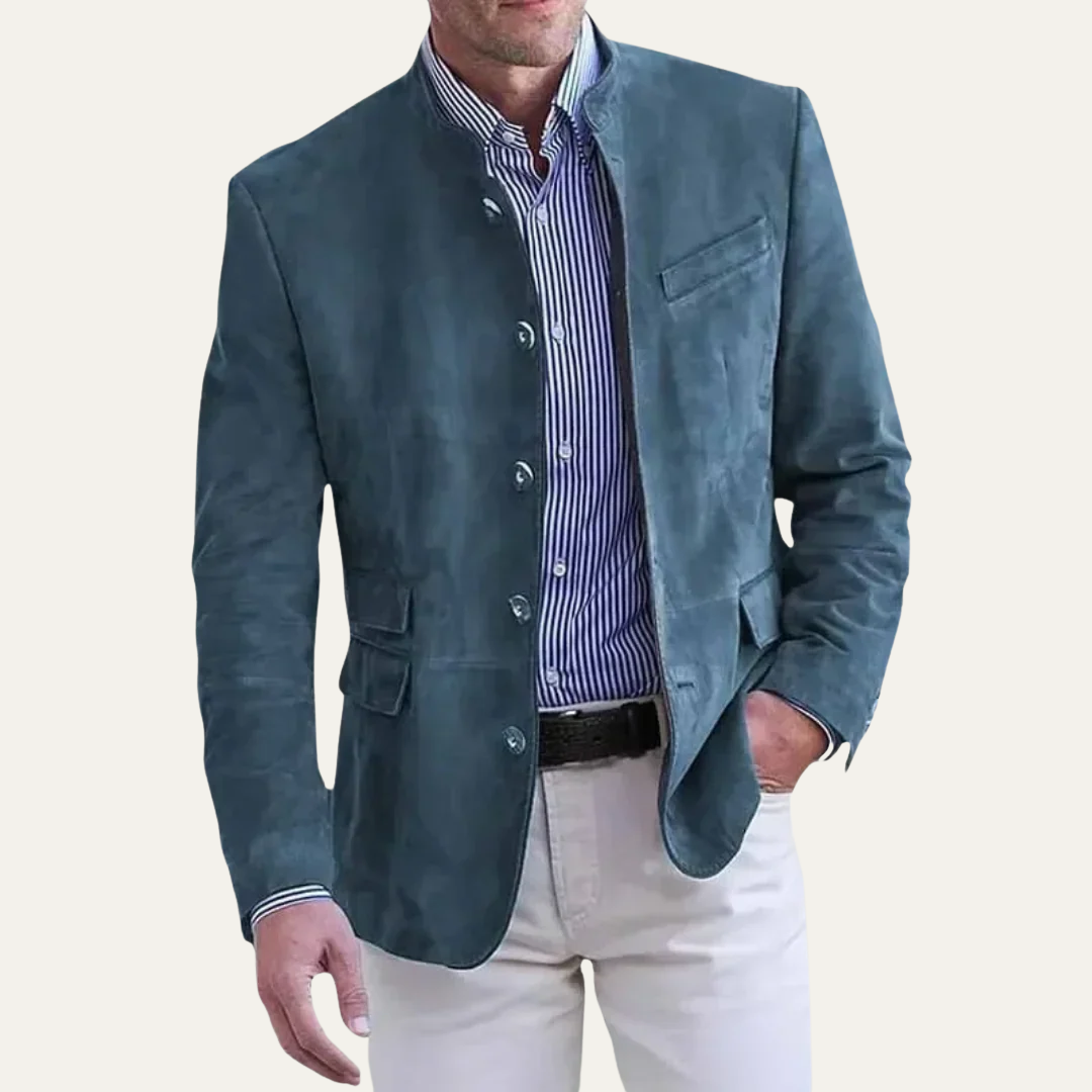 VogeLuxe | Men’s Suede Look Stand Collar Blazer