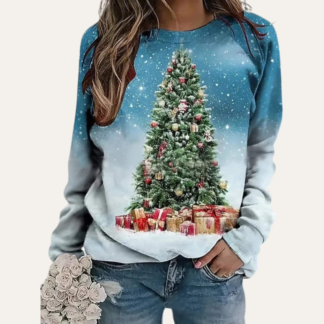 VogeLuxe | Women’s Golden Christmas Tree Raglan Sweatshirt