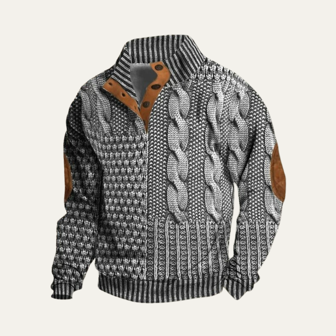 VogeLuxe | Men’s Buttoned Mock Neck Knit Sweater
