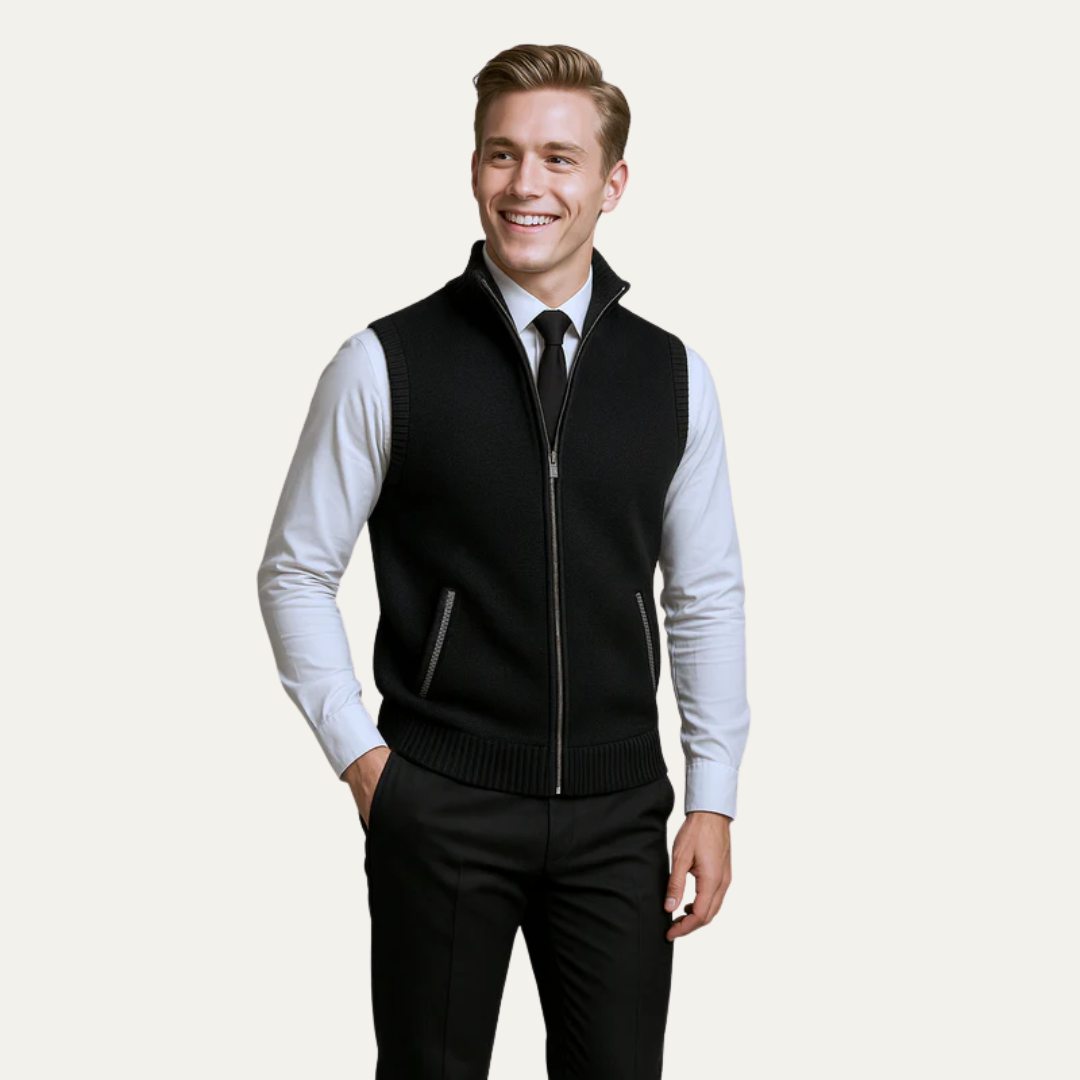 VogeLuxe | Men’s Full Zip Knit Sweater Vest With Mock Neck