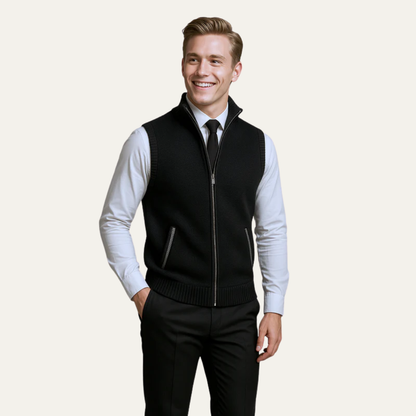 VogeLuxe | Men’s Full Zip Knit Sweater Vest With Mock Neck
