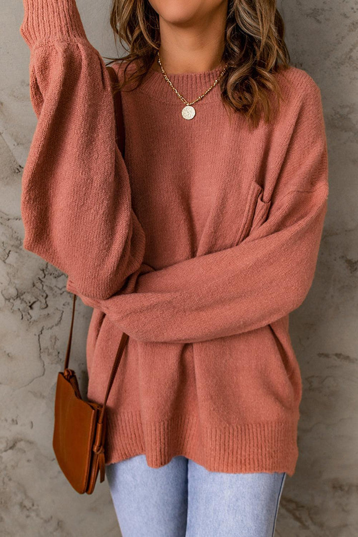 Cozy Large Pink Crew Neck Sweater for Women - VogeLuxe