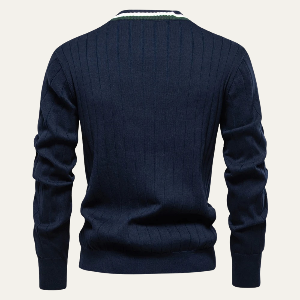 VogeLuxe | Men’s V Neck Rib Knit Cardigan with Striped Trim