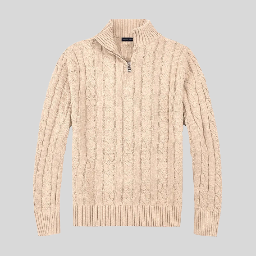 VogeLuxe | Men’s Cable Knit Mock Neck Quarter Zip Sweater