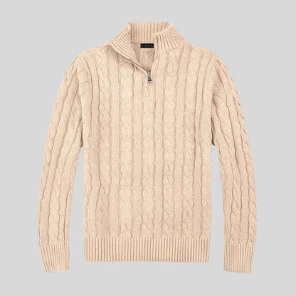 VogeLuxe | Men’s Cable Knit Mock Neck Quarter Zip Sweater
