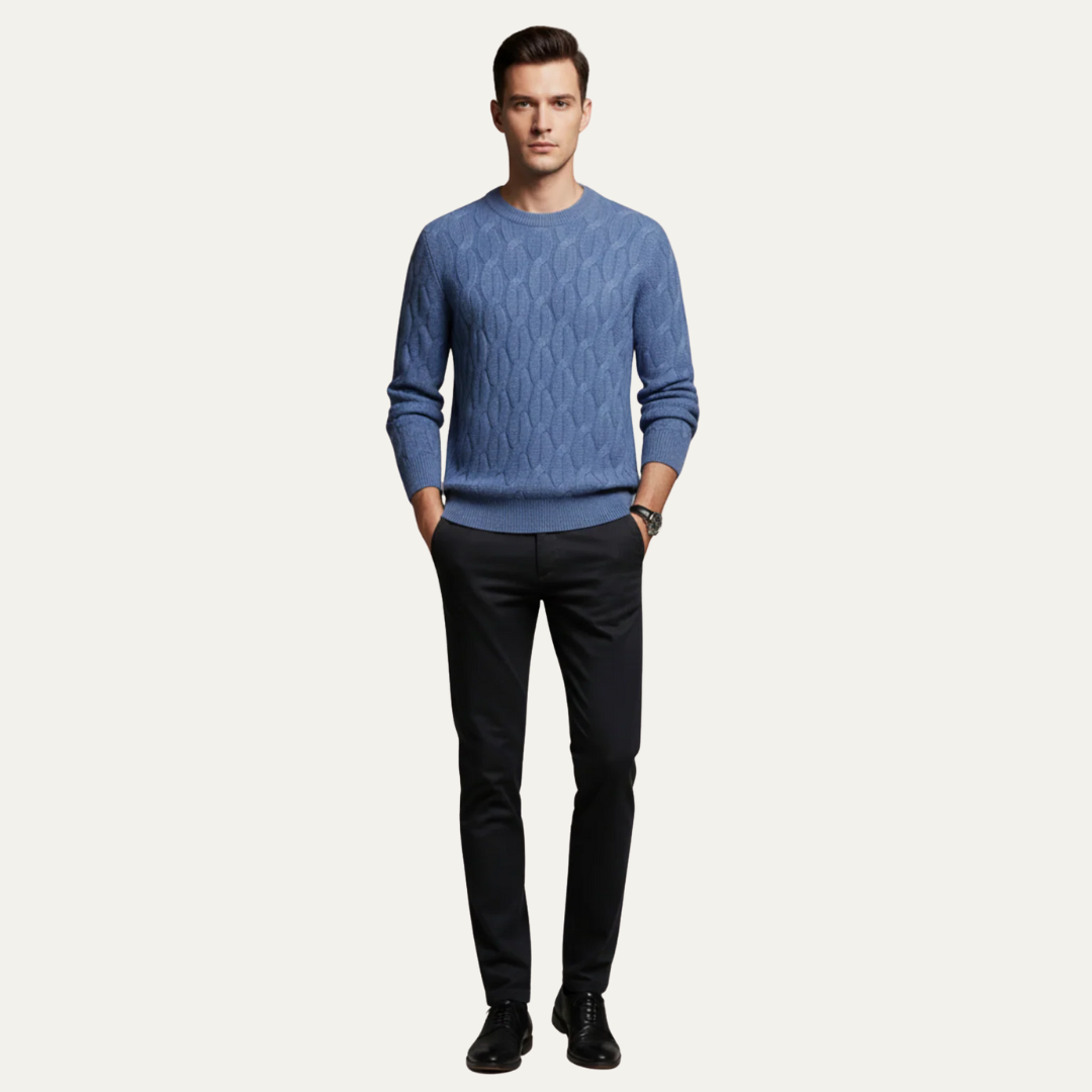 VogeLuxe | Men’s Classic Cable Knit Round Neck Sweater