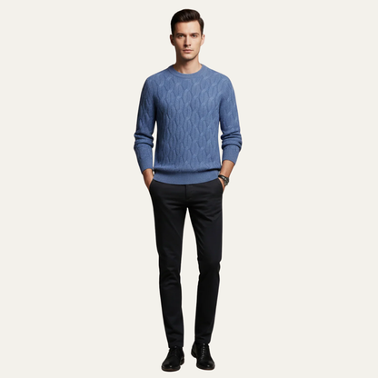 VogeLuxe | Men’s Classic Cable Knit Round Neck Sweater