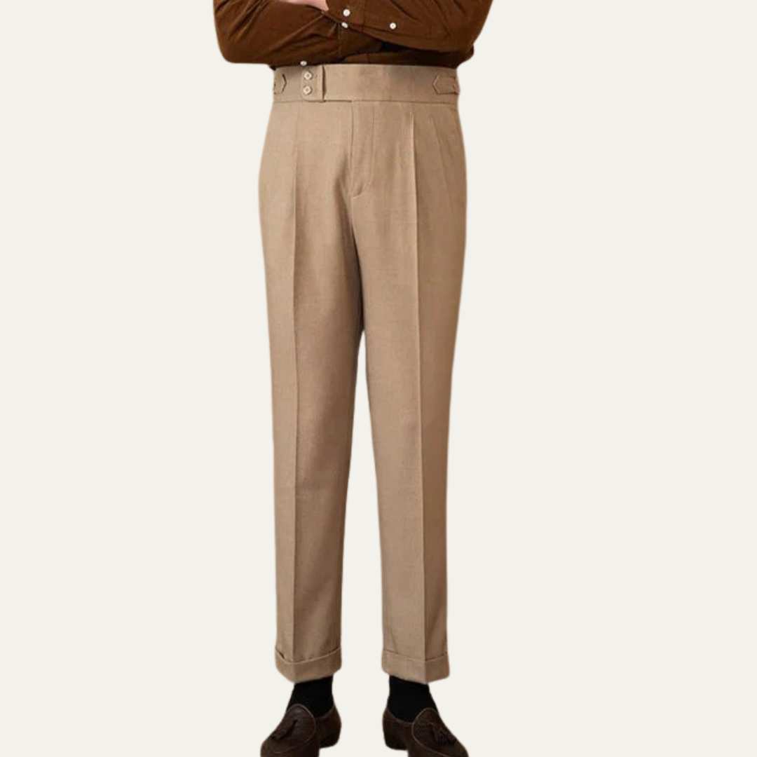 VogeLuxe | Men’s High-Waisted Trousers with Pleats and Cuffed Hem