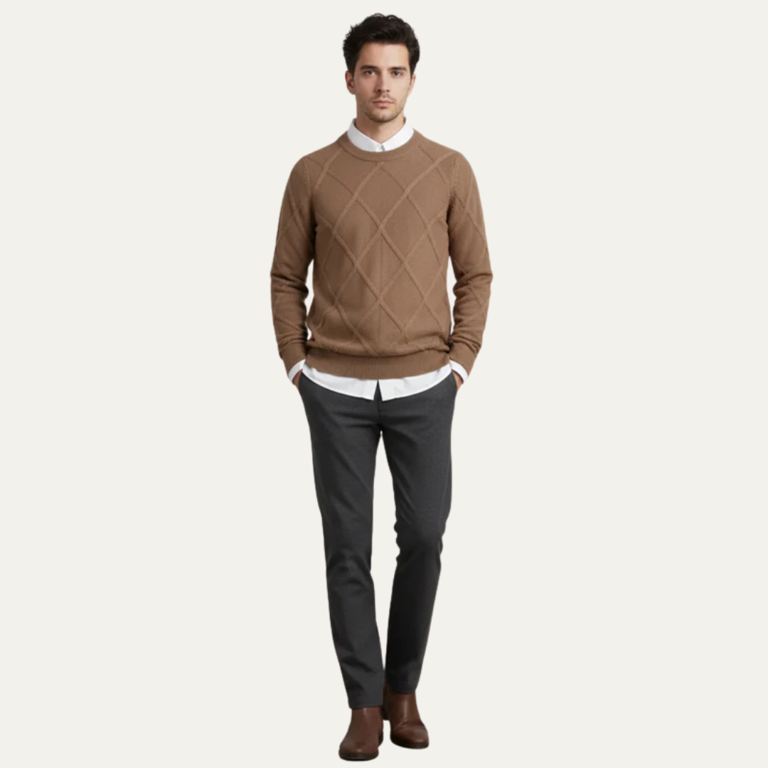 VogeLuxe | Men’s Diamond Knit Round Neck Sweater