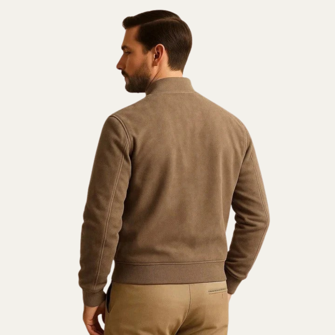 VogeLuxe | Men’s Suede Texture Classic Zip Bomber Jacket