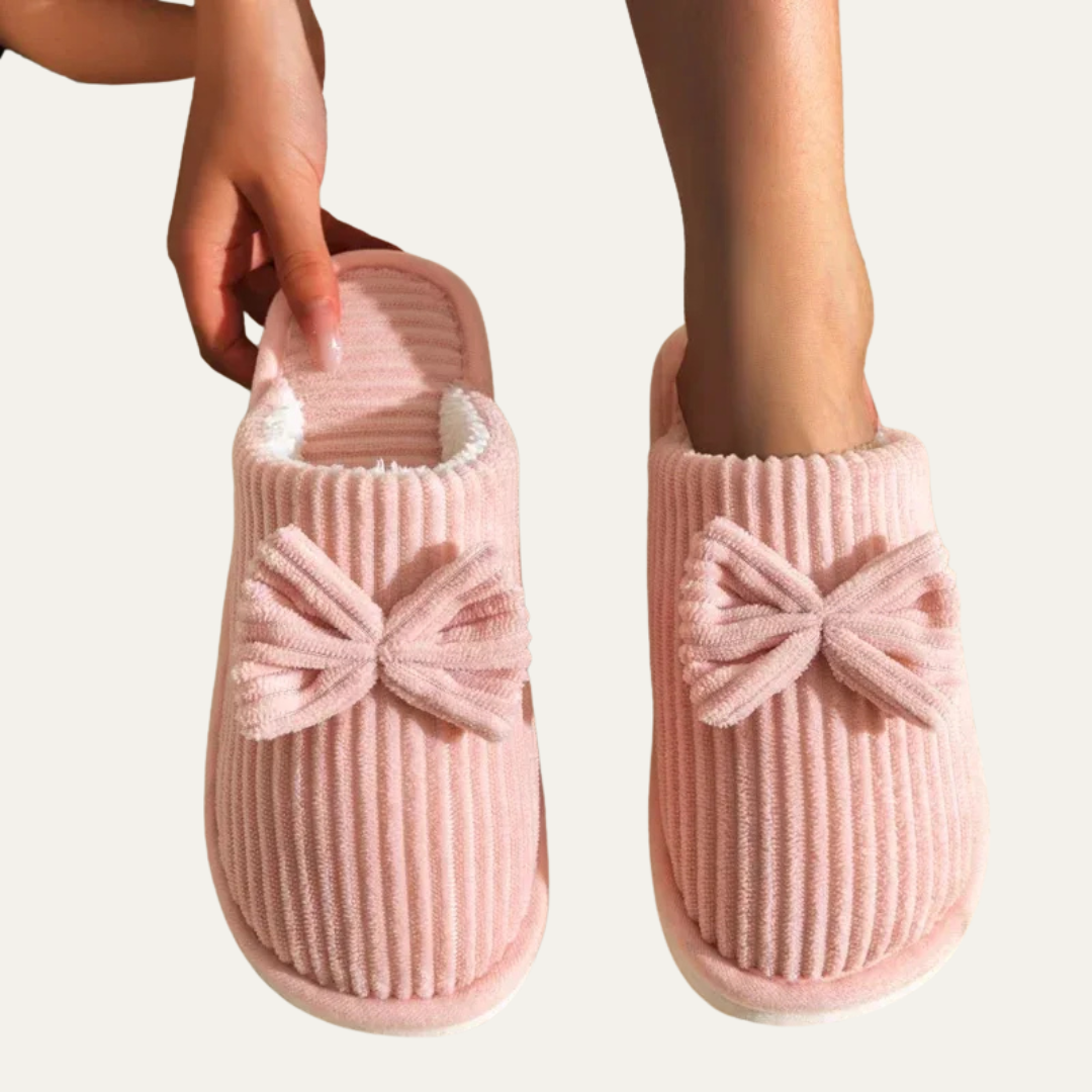 VogeLuxe | Women’s Corduroy Slip On House Slippers with Bow Detail