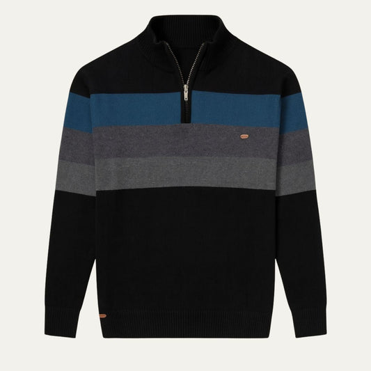 VogeLuxe | Men’s Striped Quarter Zip Knit Jumper