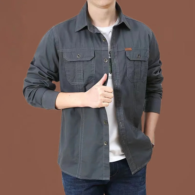 Relaxed Fit Long Sleeve Work Shirt with Pockets