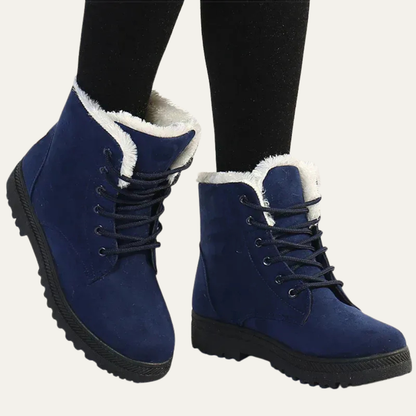VogeLuxe | Women’s Suede Look Lace Up Ankle Boots with Faux Fur Collar